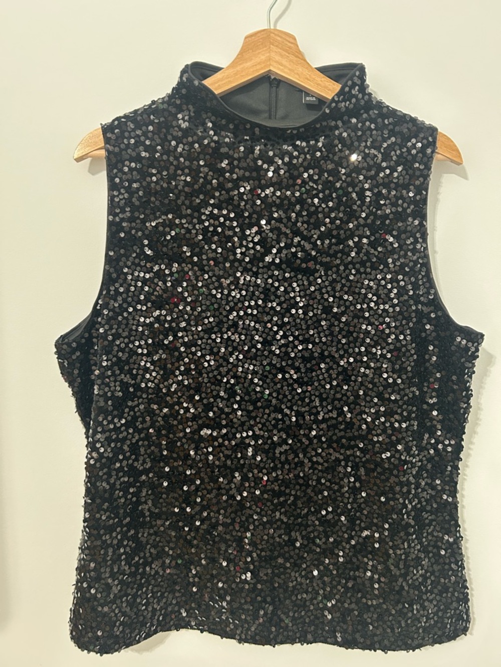 Ann Taylor Black Sequin Mock Neck Top